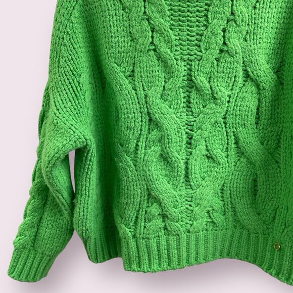 Cocomore Lime Green Cable Knit Sweater OS Pullover Hi Neck - Picture 3 of 8